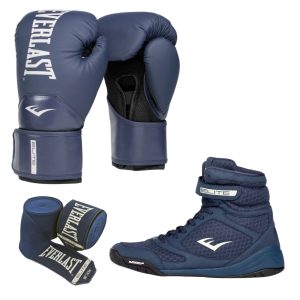 Blue Elite Boxing Shoe. Glove and Hand Wrap Bundle