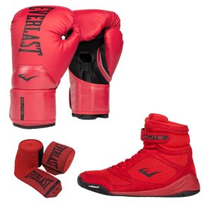 Red Elite Boxing Shoe. Glove and Hand Wrap Bundle